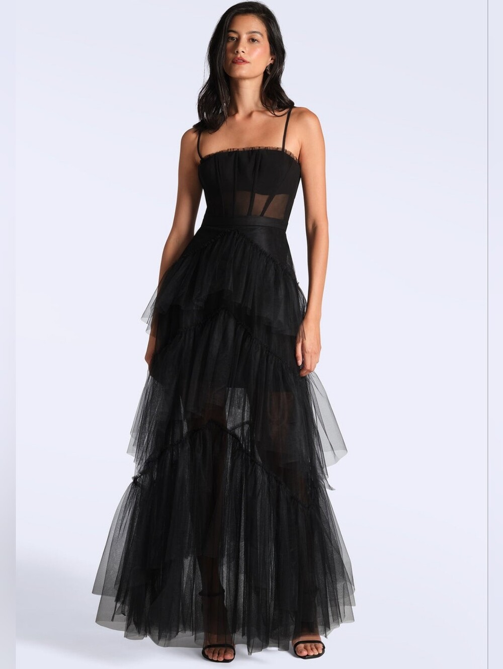 BCBGMAXAZRIA Oly Tiered Ruffle Tulle Gown